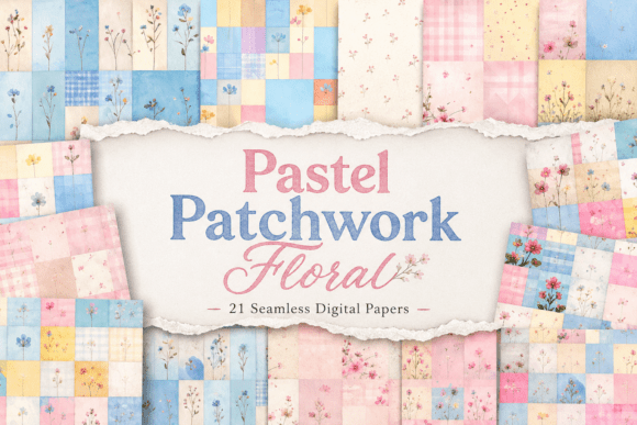 Pastel Patchwork Floral Digital Papers