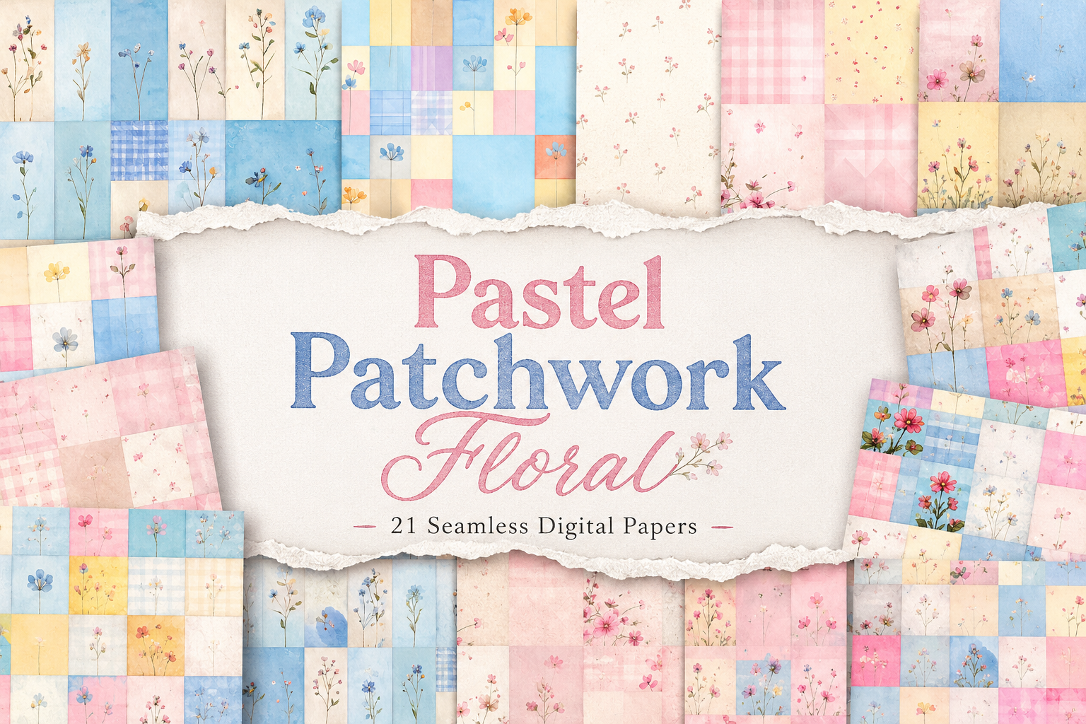 Pastel Patchwork Floral Digital Papers