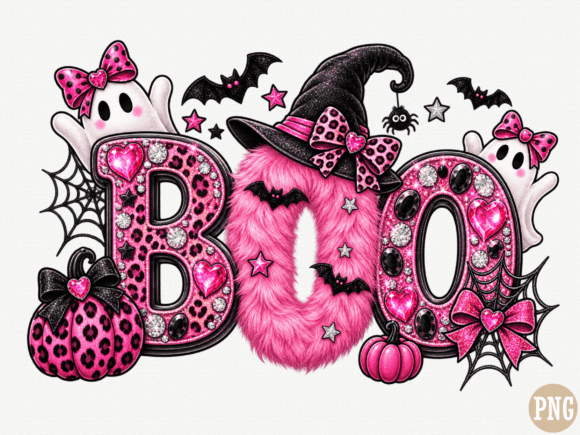 Pink BOO Halloween PNG, Cute Girly Ghost