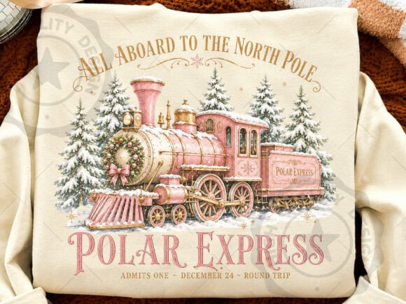 Pink Polar Express Christmas Train PNG