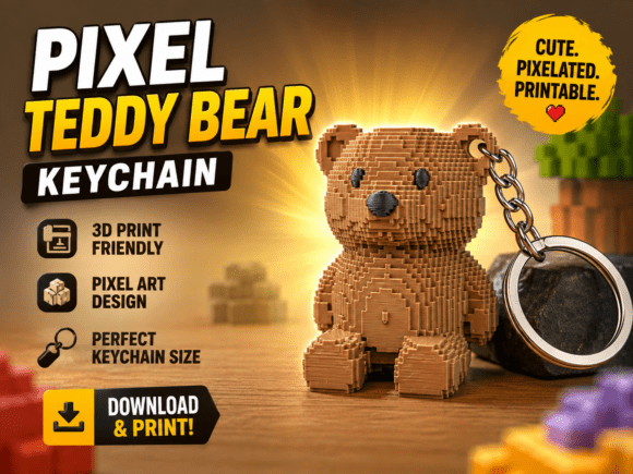 Pixel Teddy Keychain - Image 1
