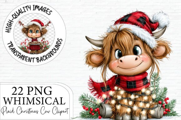 Plaid Christmas Cow PNG Clipart Bundle