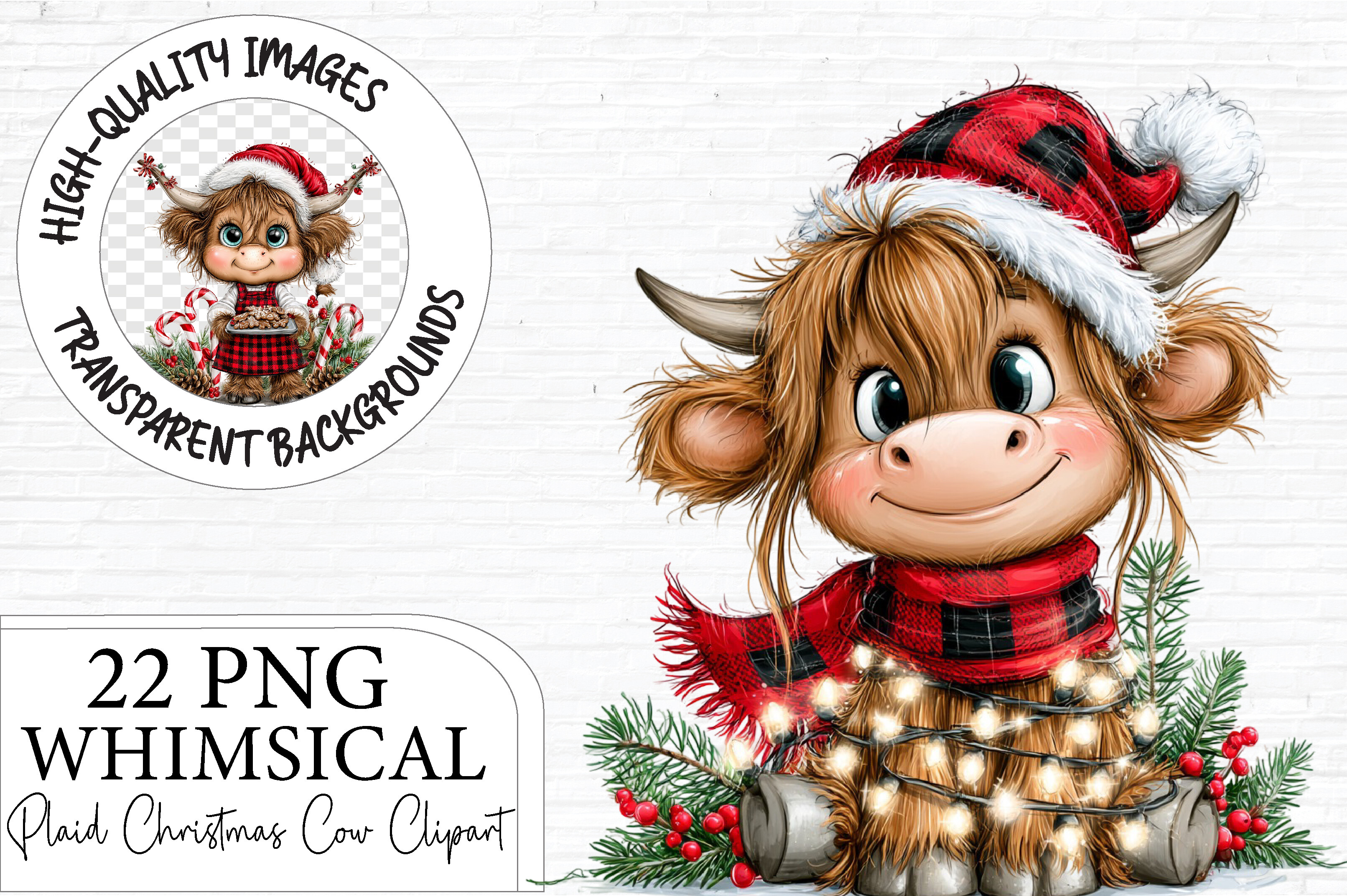 Plaid Christmas Cow PNG Clipart Bundle