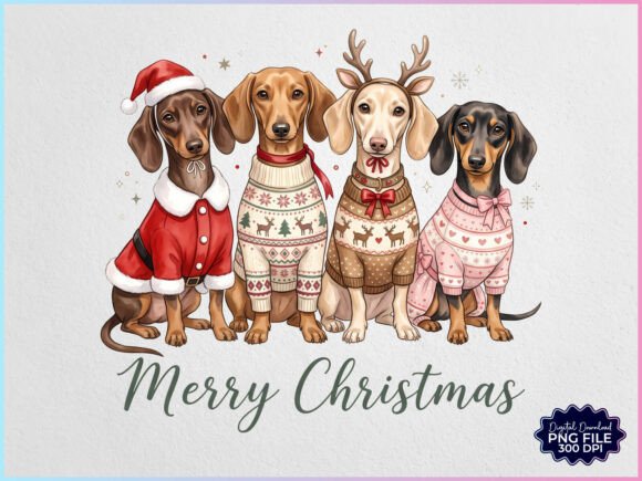 Preppy Christmas Dachshund Dogs PNG