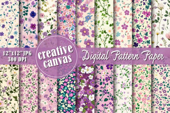 Purple Floral Digital Paper Bundle