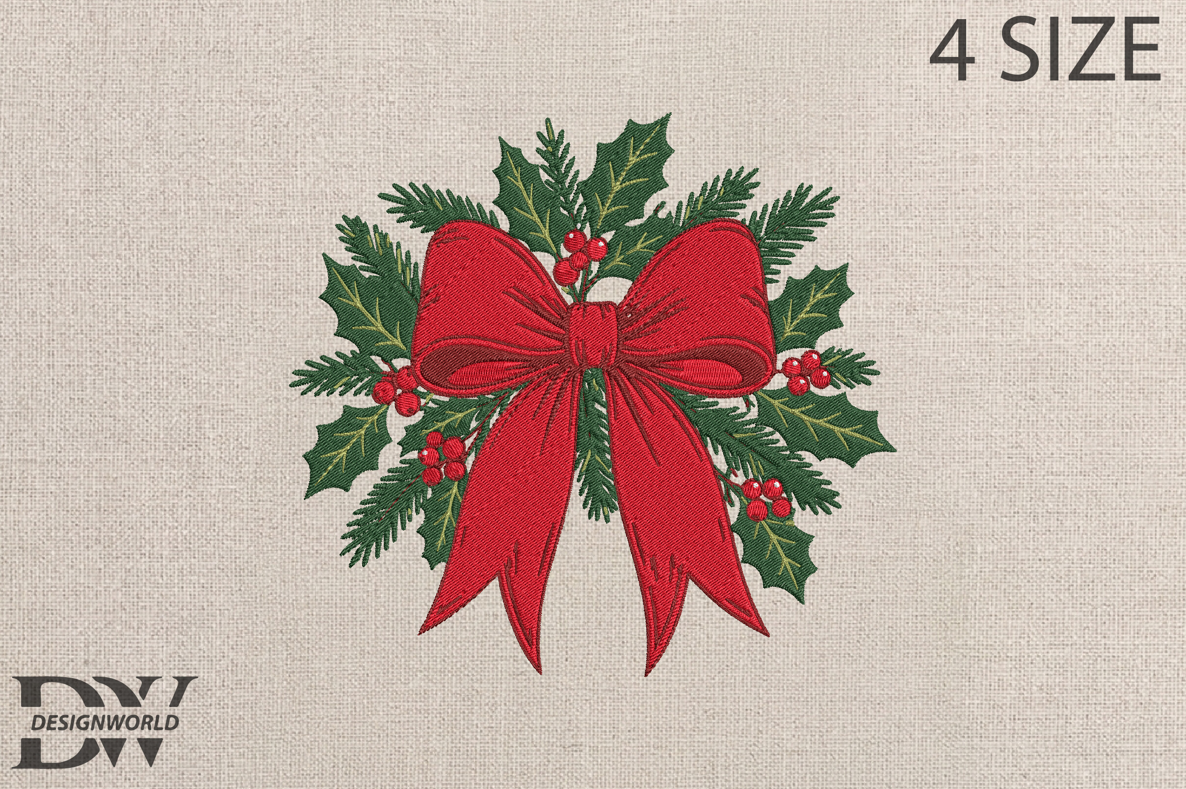 Red Christmas Bow Embroidery Design - photo 1