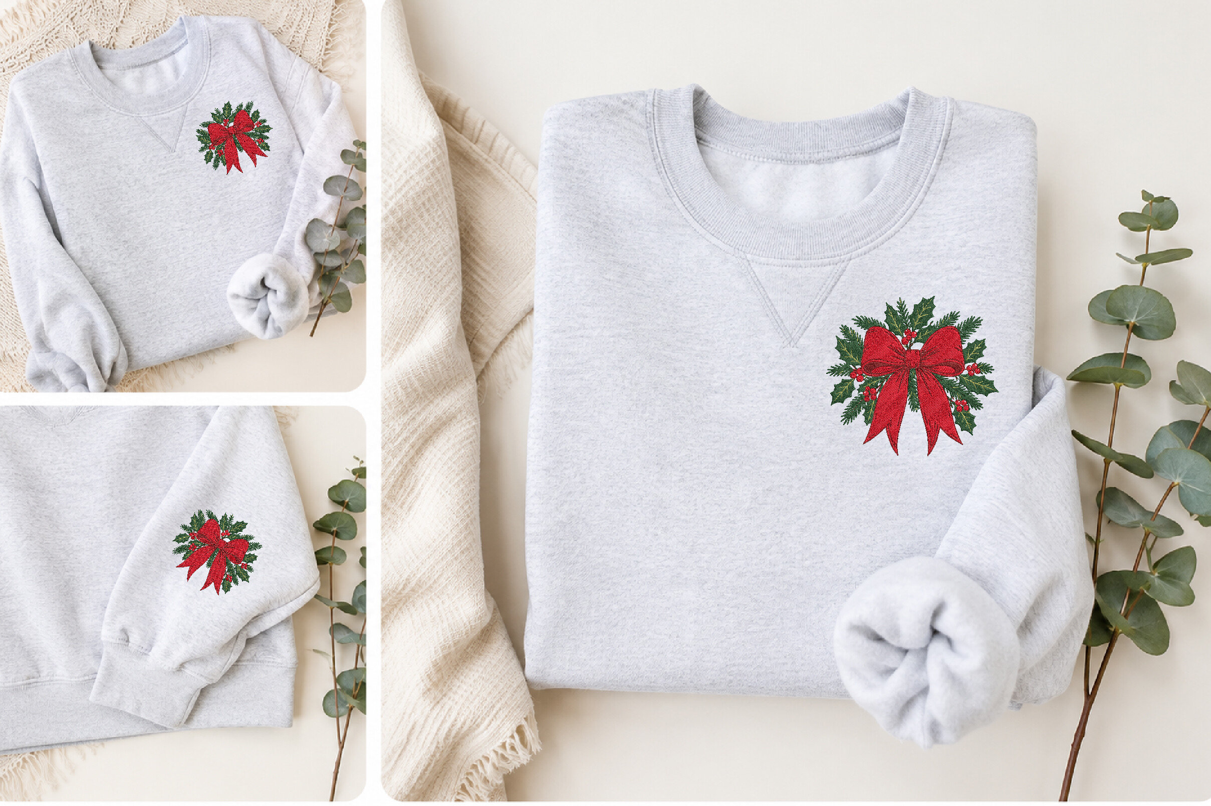 Red Christmas Bow Embroidery Design - photo 2
