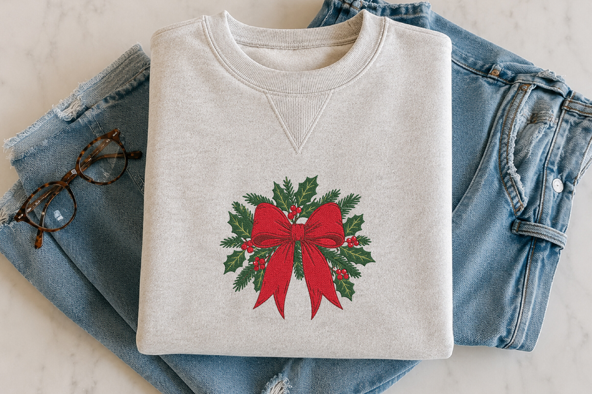 Red Christmas Bow Embroidery Design - photo 3