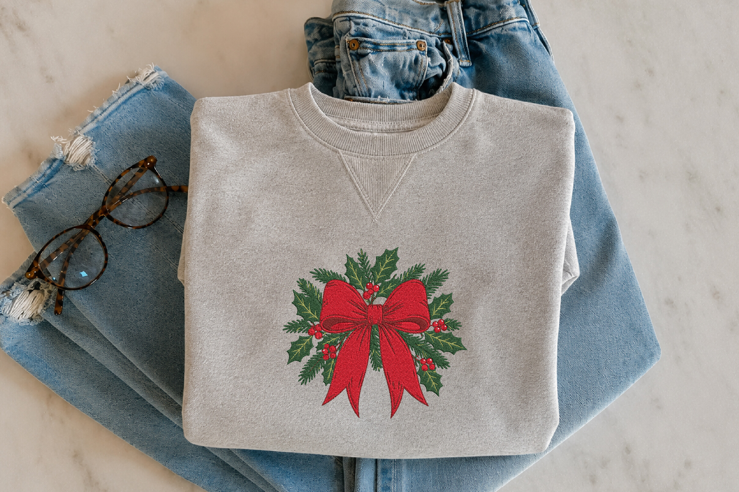 Red Christmas Bow Embroidery Design - photo 5