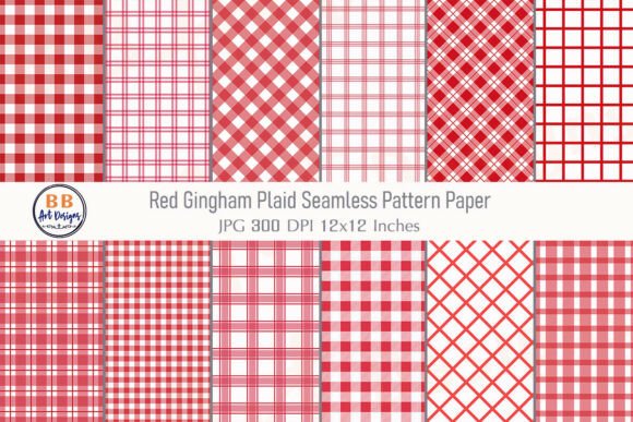 Red Gingham Plaid Pattern Digital Paper