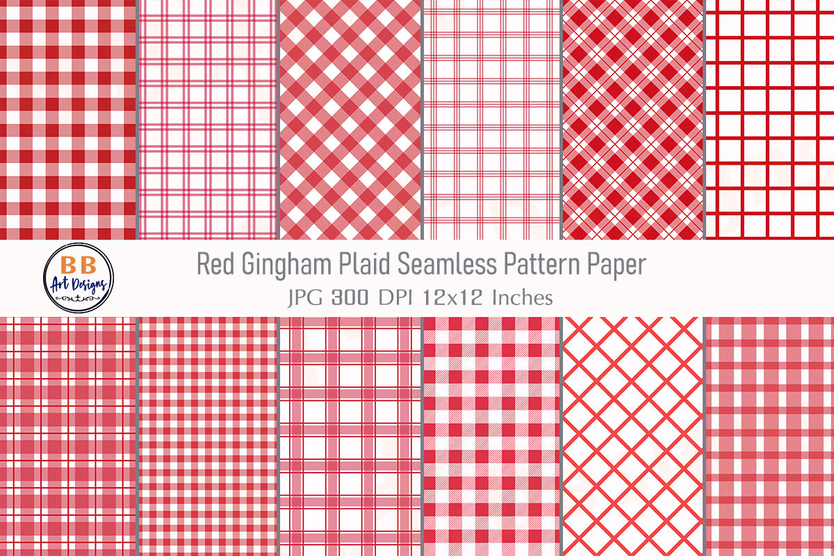 Red Gingham Plaid Pattern Digital Paper