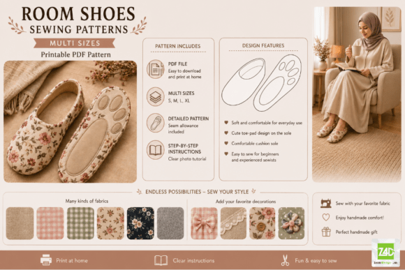Room Shoes Sewing Pattern — Multi-Sizes