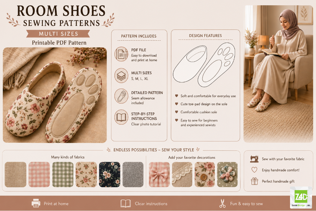 Room Shoes Sewing Pattern — Multi-Sizes