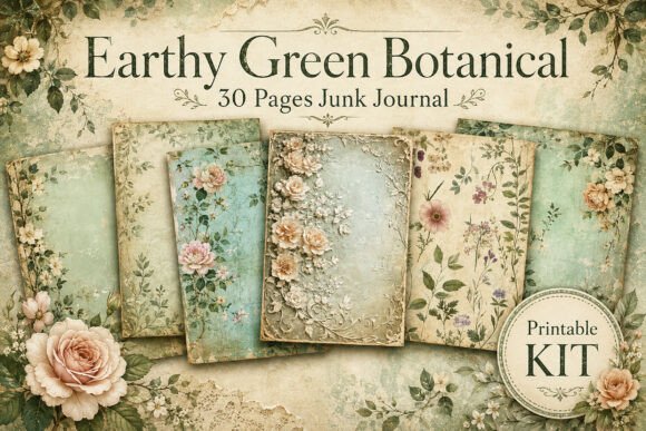 Sage Green Floral Junk Journal Papers