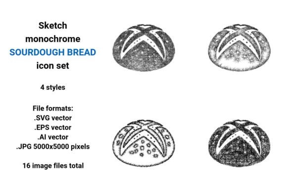 Sketch Sourdough Bread Icon Set