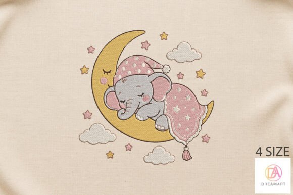Sleeping Baby Elephant Embroidery Design