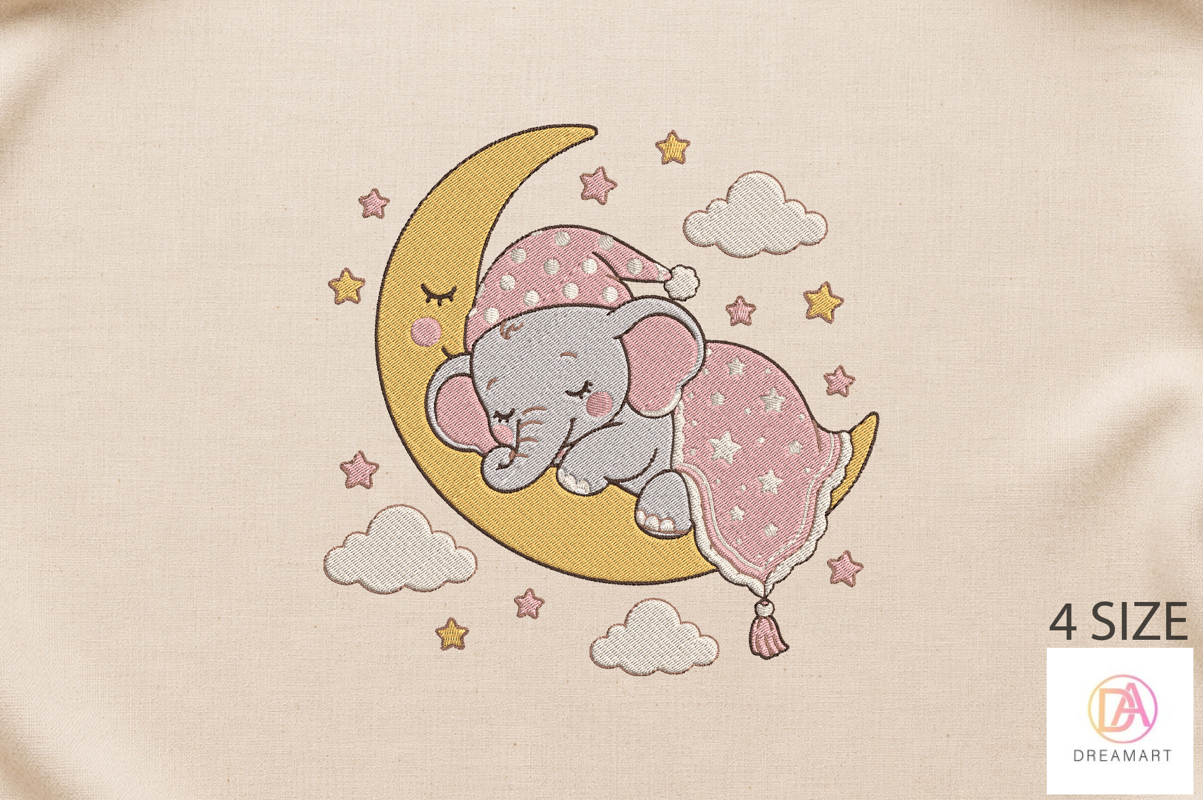 Sleeping Baby Elephant Embroidery Design