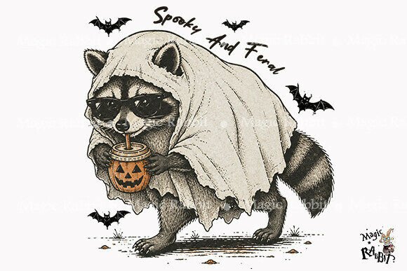 Spooky Raccoon Ghost Halloween PNG