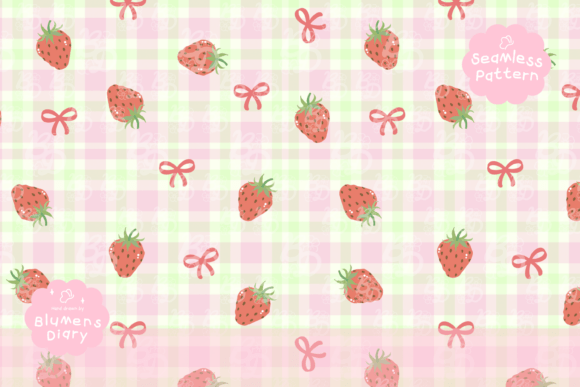 Strawberry Bow Gingham Seamless Pattern