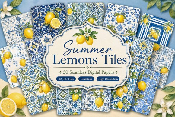 Summer Lemons Tiles Digital Pattern
