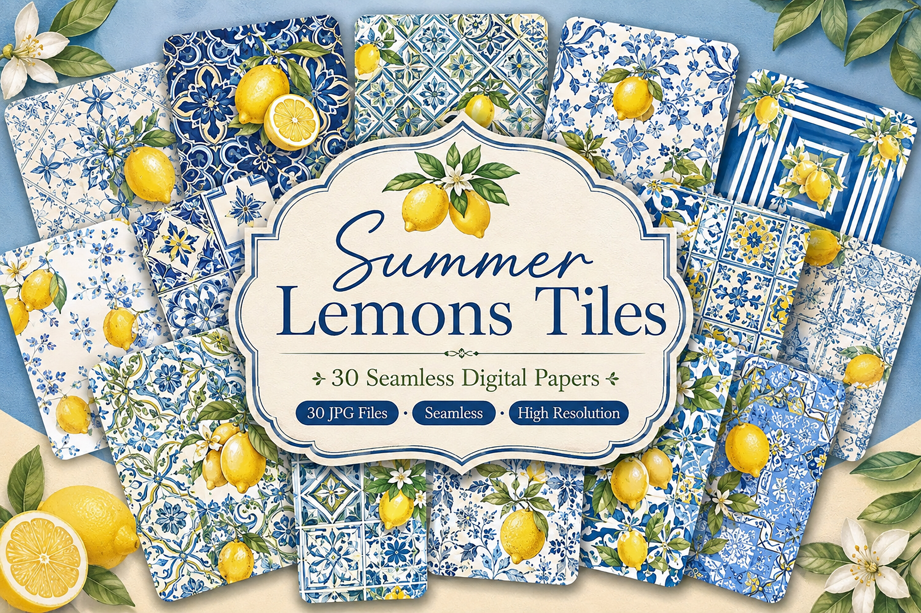 Summer Lemons Tiles Digital Pattern
