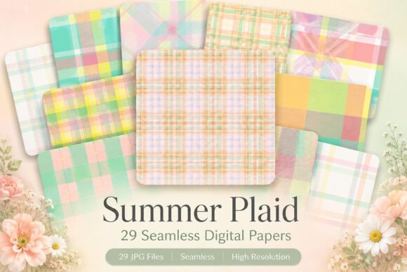 Summer Plaid Seamless Digital Paper