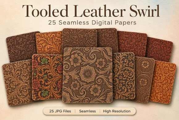 Tooled Leather Swirl Digital Pattern