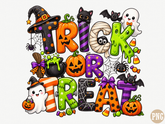 Trick or Treat Halloween PNG, Colorful C