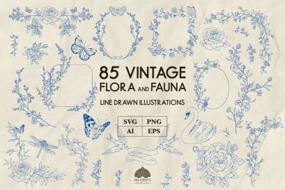 Vintage Botanical Line Art Svg Png Eps