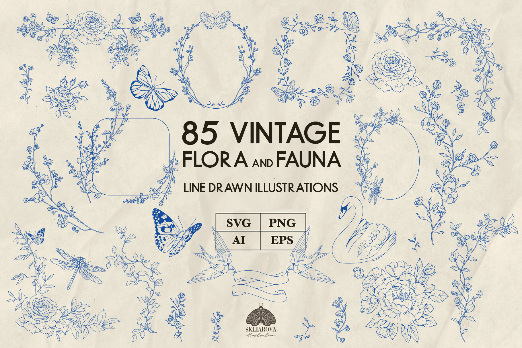 Vintage Botanical Line Art Svg Png Eps