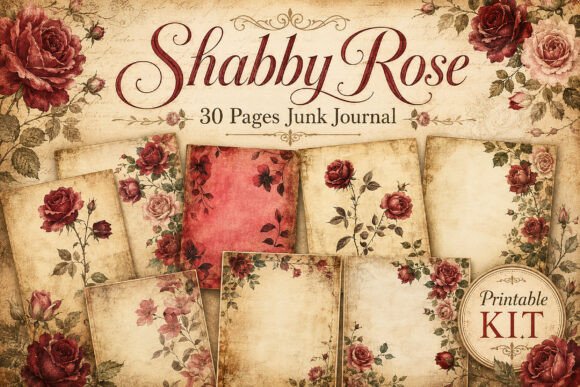 Vintage Red Rose Junk Journal Papers