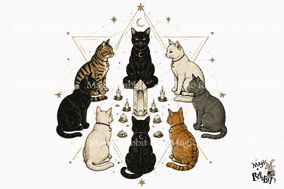 Witchy Cat Coven Halloween PNG