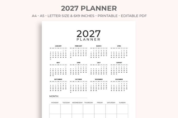 2027 Planner Printable, KDP Interior