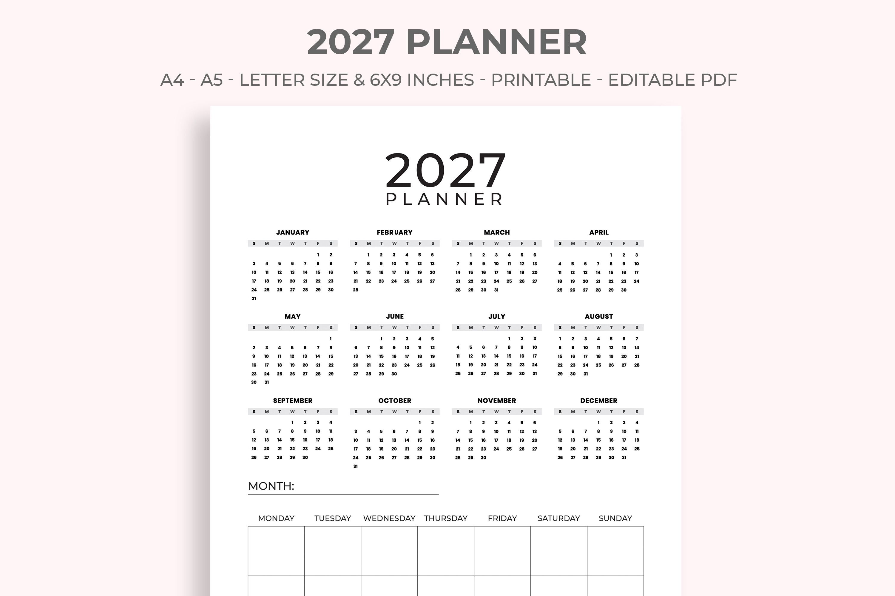 2027 Planner Printable, KDP Interior