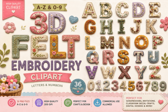 3D Felt Embroidery Alphabet & Numbers