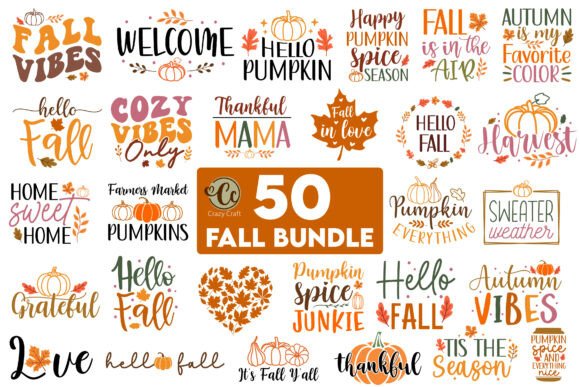 50 Fall SVG Bundle, Autumn Quotes Svg