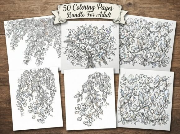 50 Floral Vine & Botanical Coloring Page