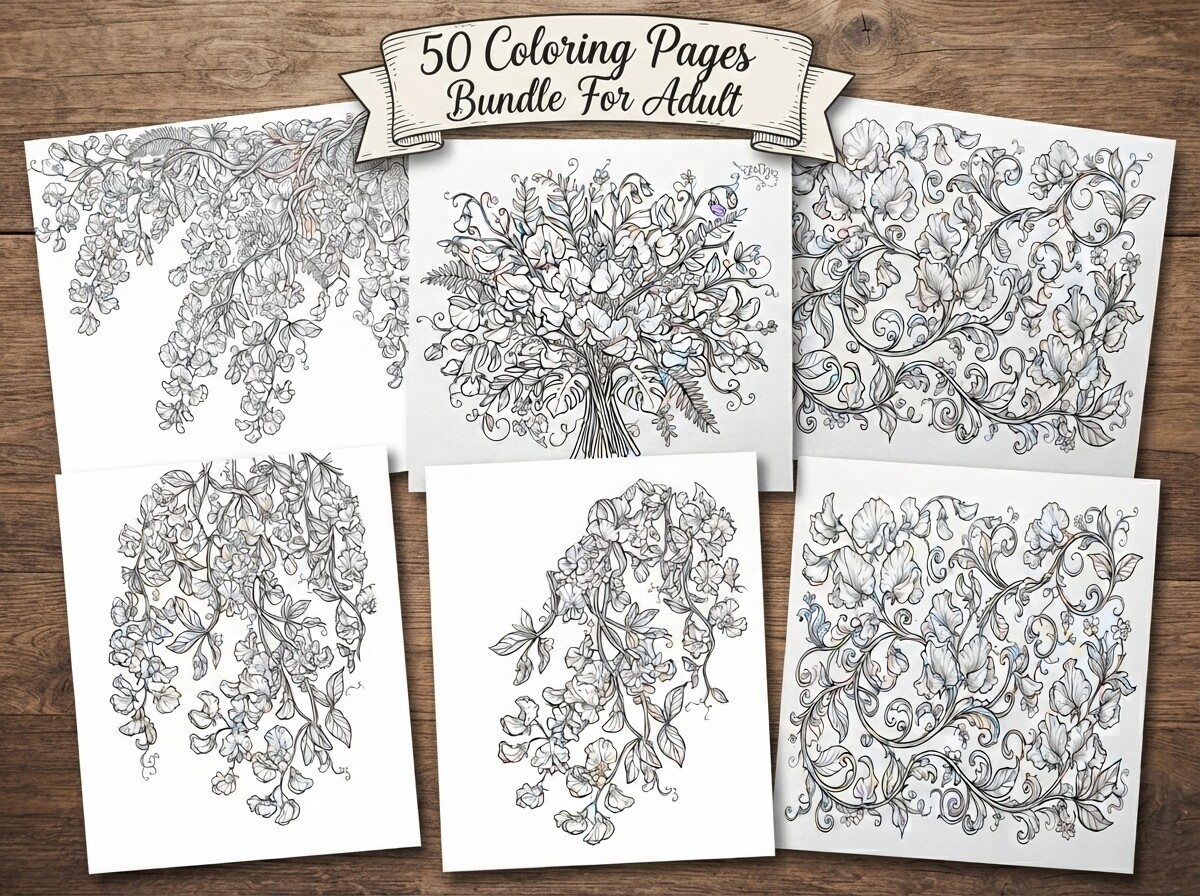 50 Floral Vine & Botanical Coloring Page