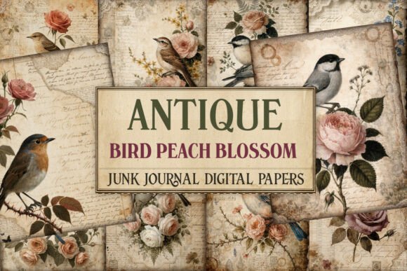 Antique Bird Peach Blossom Junk Journal
