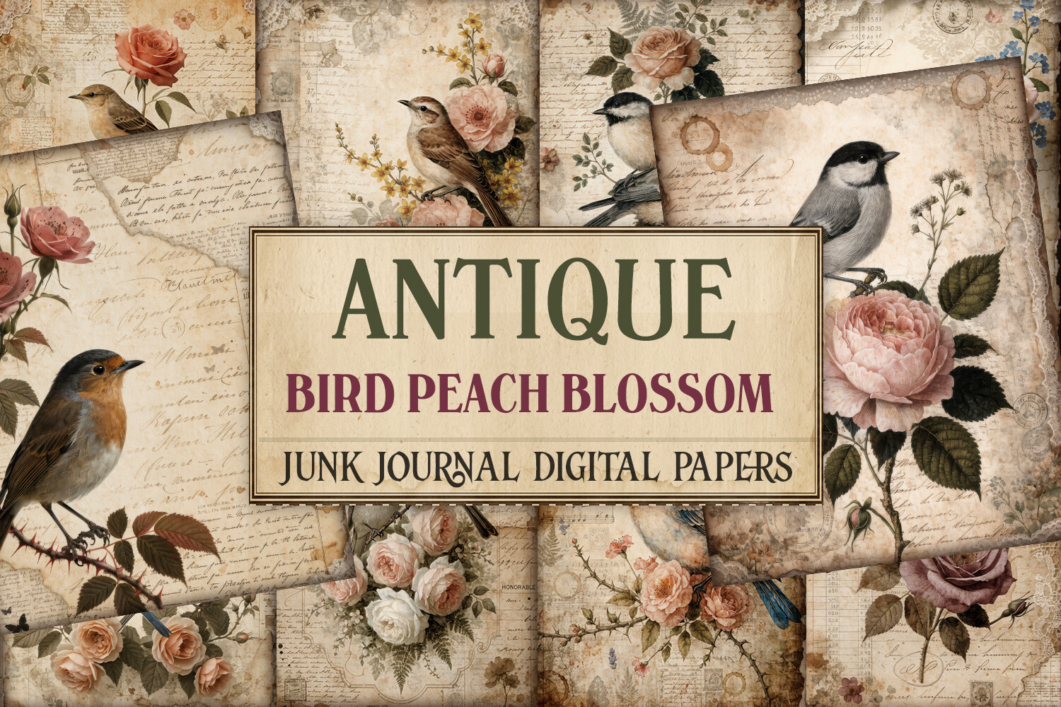Antique Bird Peach Blossom Junk Journal