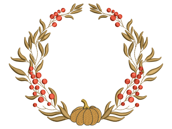Autumn Pumpkin Berry Wreath Embroidery