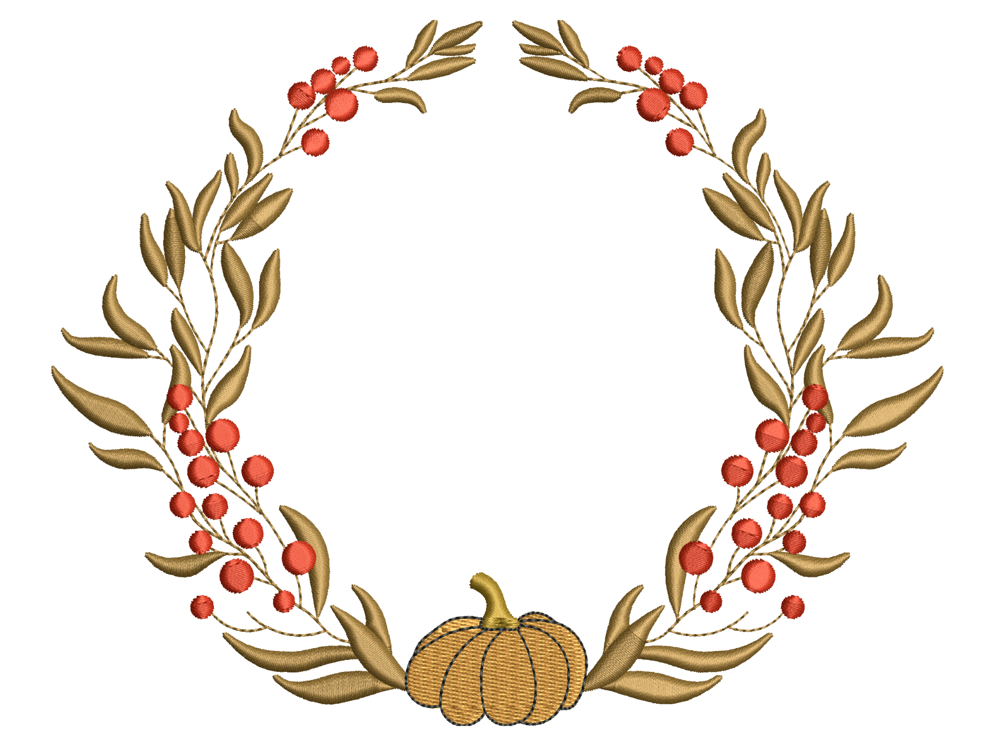 Autumn Pumpkin Berry Wreath Embroidery