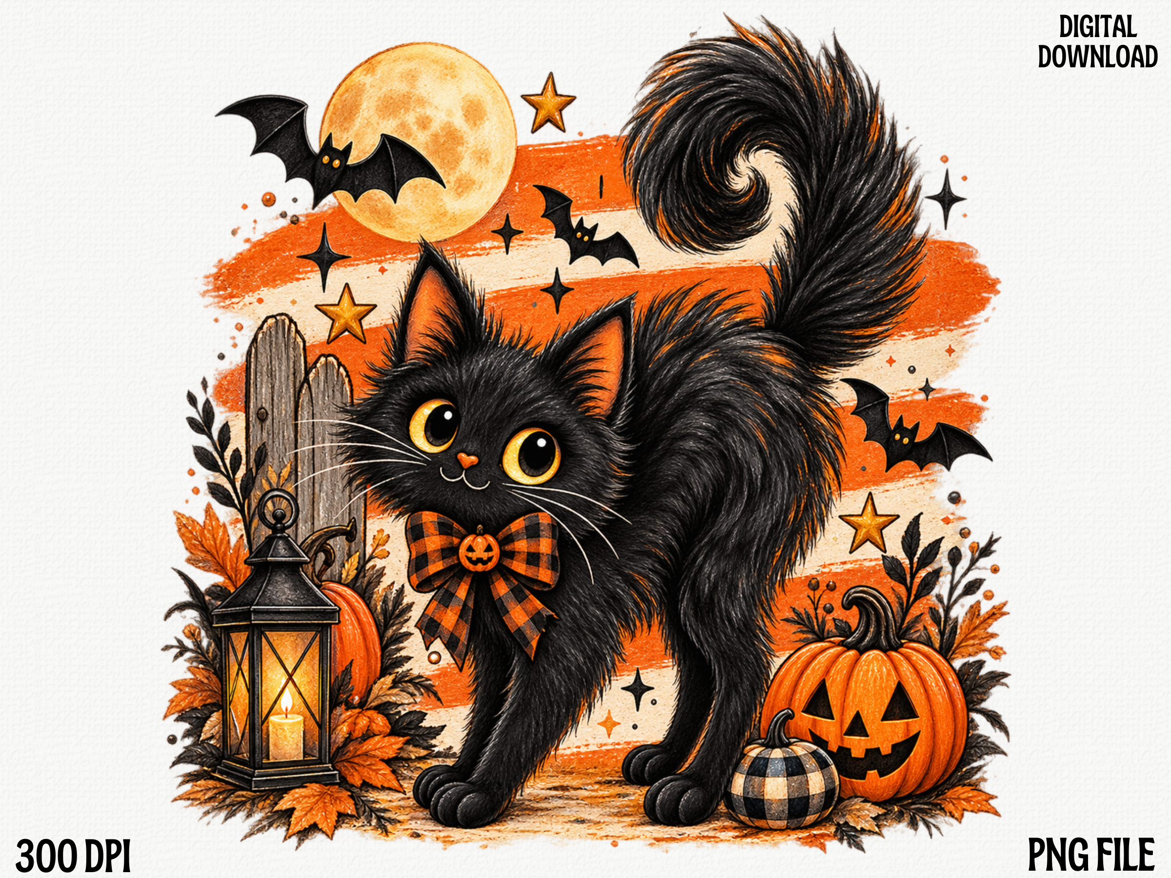 Black Cat Halloween PNG, Fluffy Spooky C