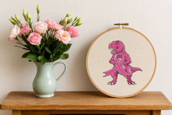 Breast Cancer Dinosaur Embroidery Design
