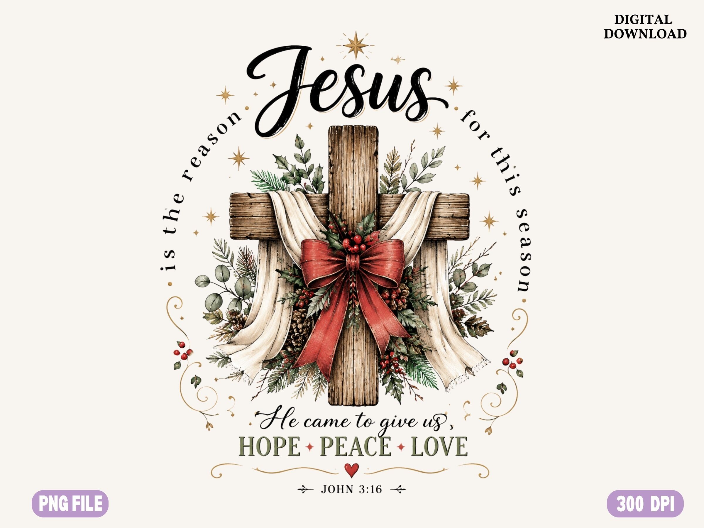 Christian Christmas Cross PNG, Rustic