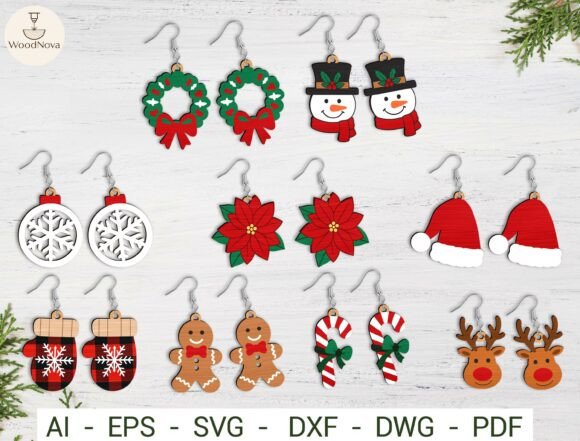 Christmas Earrings SVG Bundle laser cut file