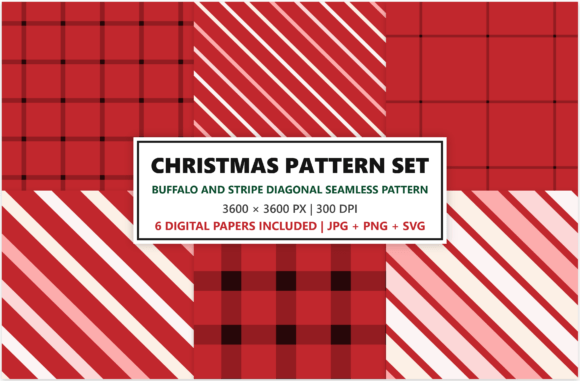 Christmas Red Check Stripe Pattern Set