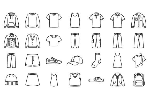 Clothing and Apparel Outline Icons Set