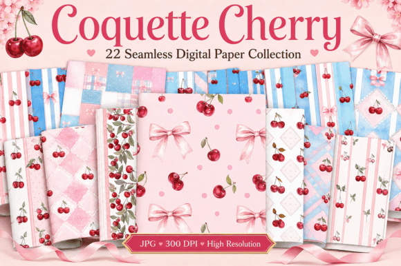 Coquette Cherry Digital Seamless Pattern