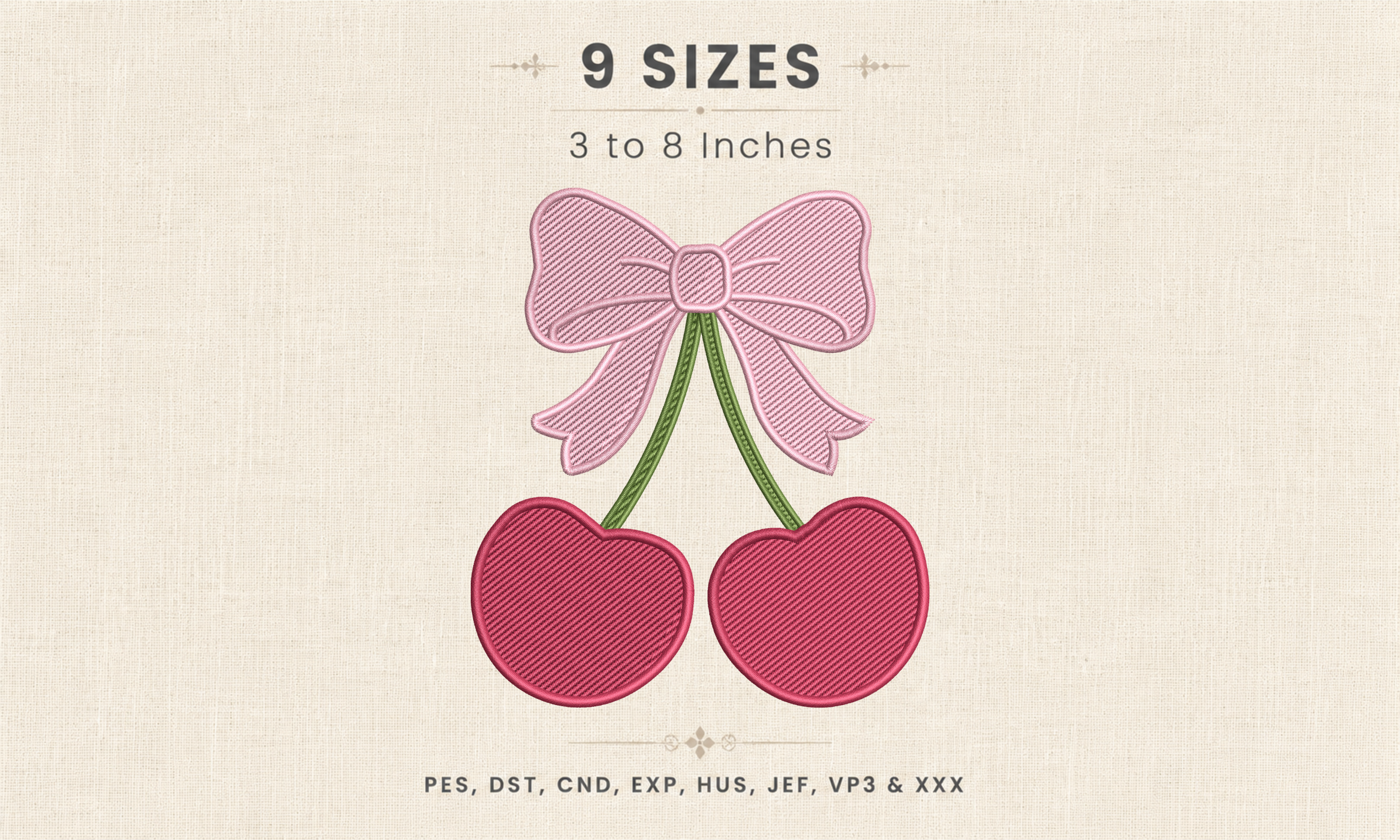 Coquette Cherry Pink Bow Embroidery DST